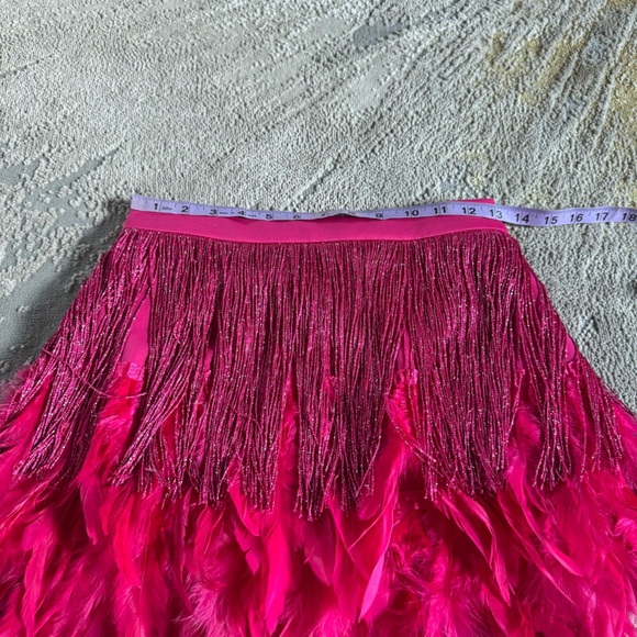 Judith March skirt pink fuchsia fringe feather mini elastic waist flapper small - Picture 5 of 9